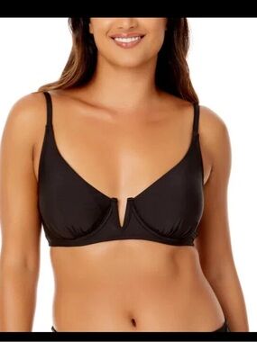 Anne Cole Limited Edition Swim V-Wire Bikini Top Sz S Black Removable Cups
